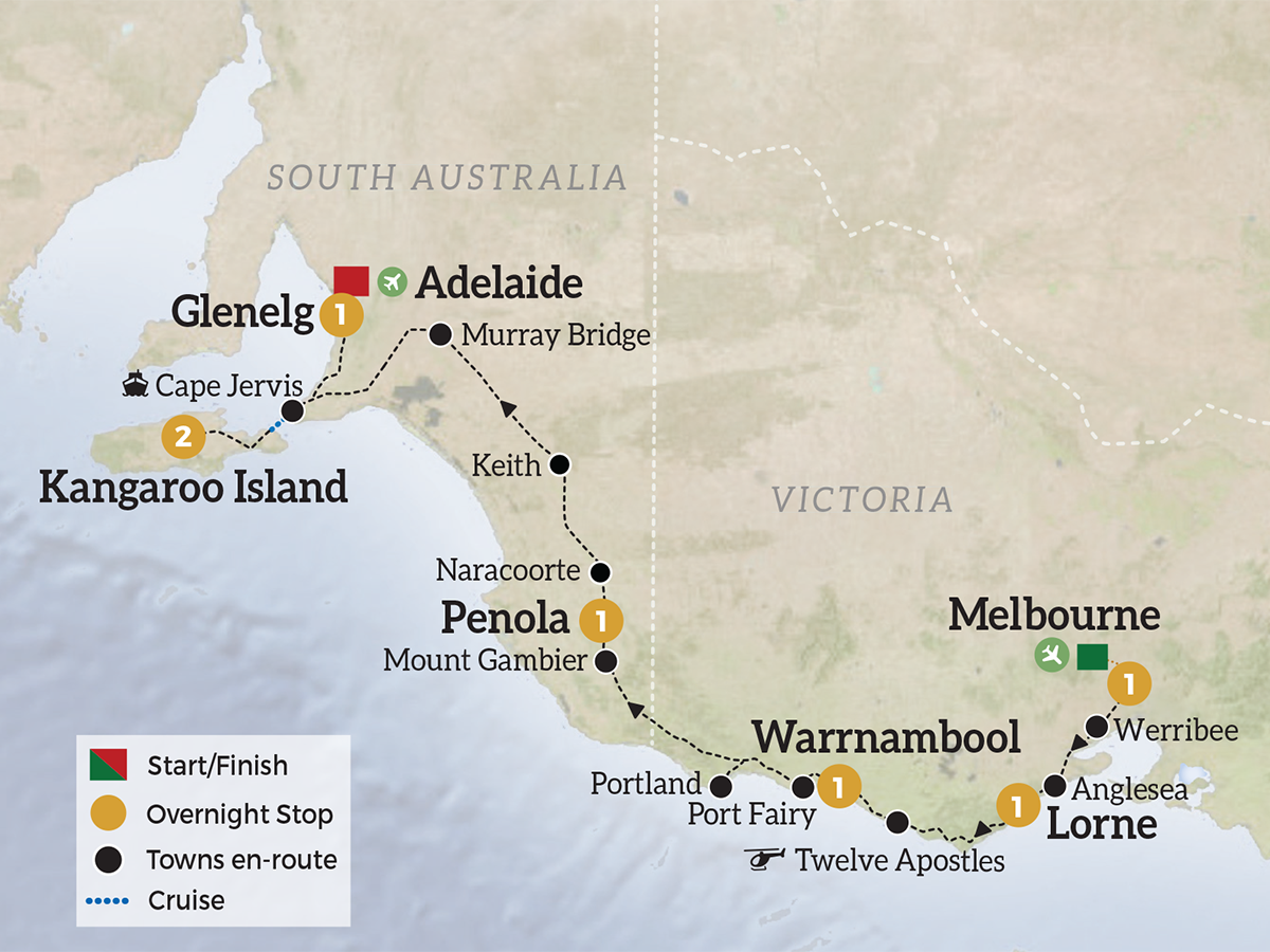 Map - Great Ocean Road & Kangaroo Island Interlude